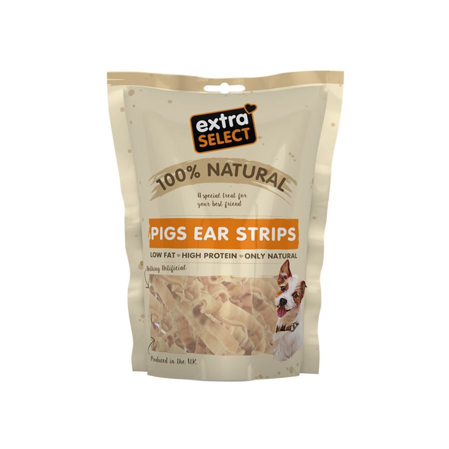 Extra Select Natural Dog Treats Pigs Ear Strips (100g)