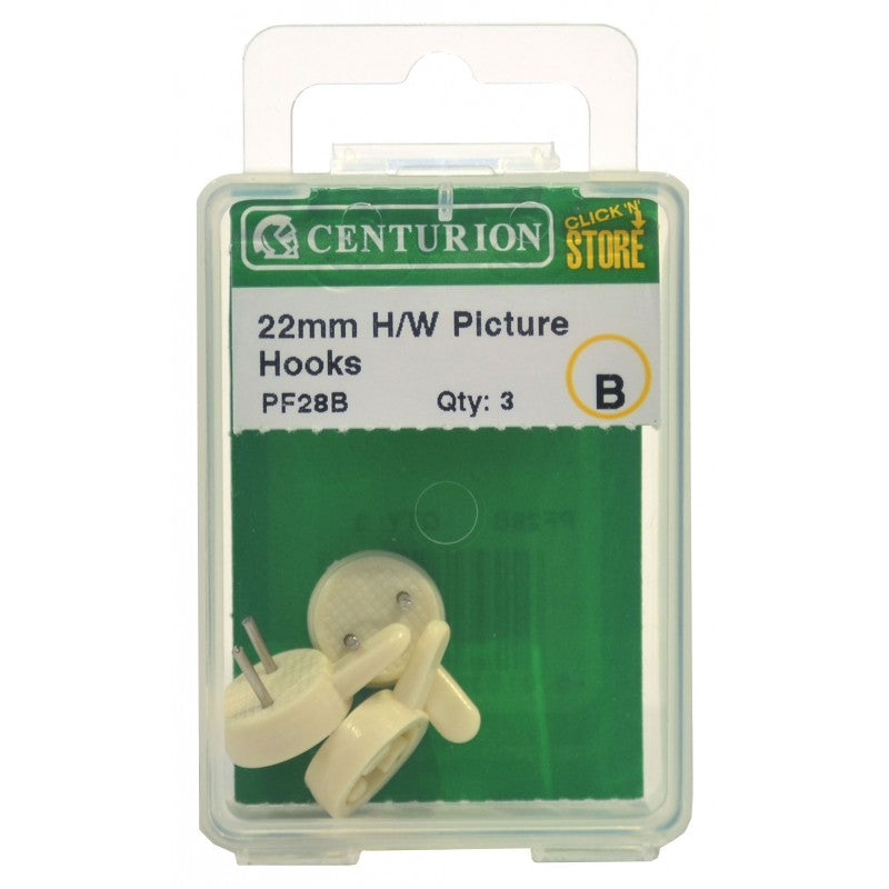 22Mm Plastic Hard Wall Picture Hooks (Pack Of 3)