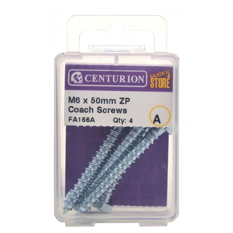 M6 X 50Mm Zp Coach Screws (Pack Of 4)