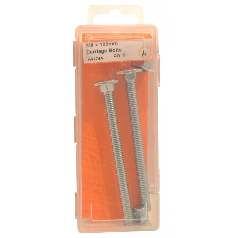 M8 X 100Mm Zp Small Carriage Bolts & Nuts (Pack Of 2)