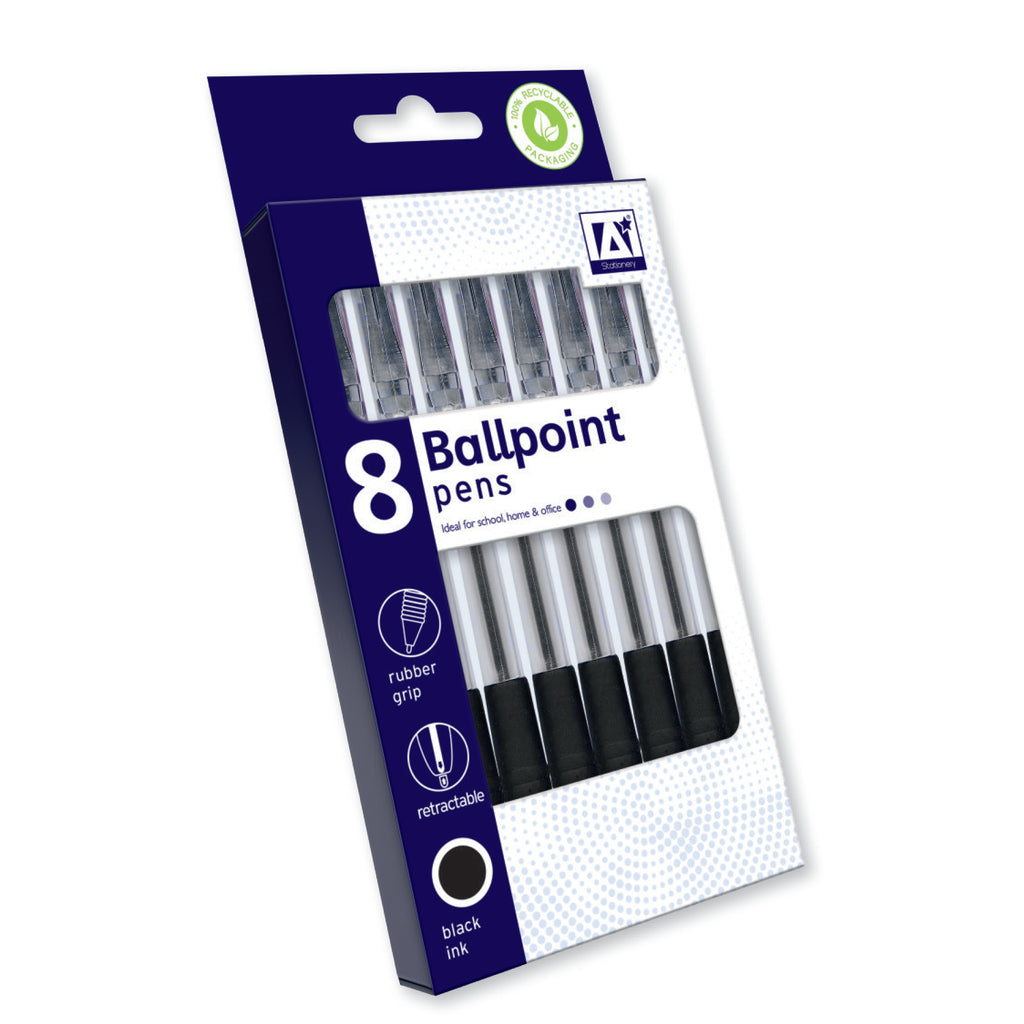 8 Ballpoint Pens & Grips (Black)