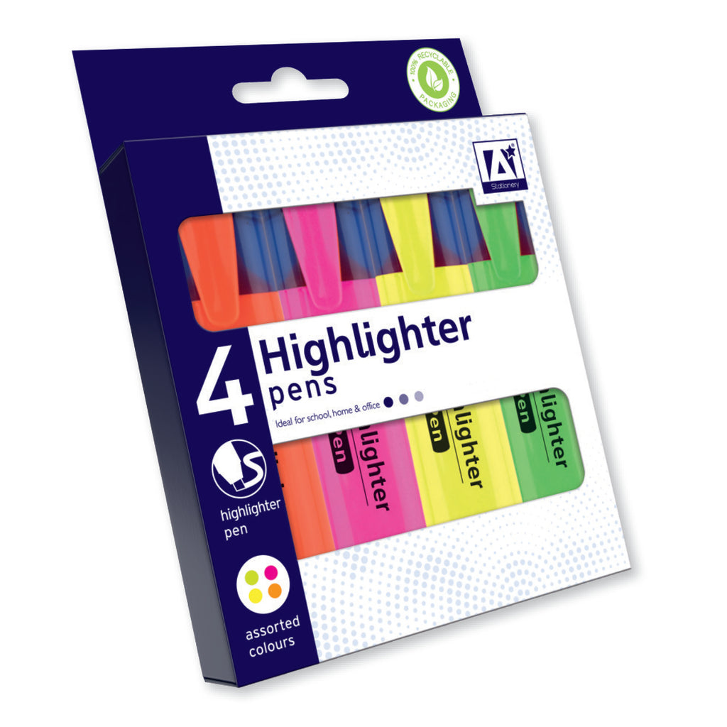 4 Pack Highlighters (Assorted Colours)