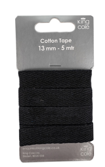 Cotton Tape - Black (5M X 12Mm)