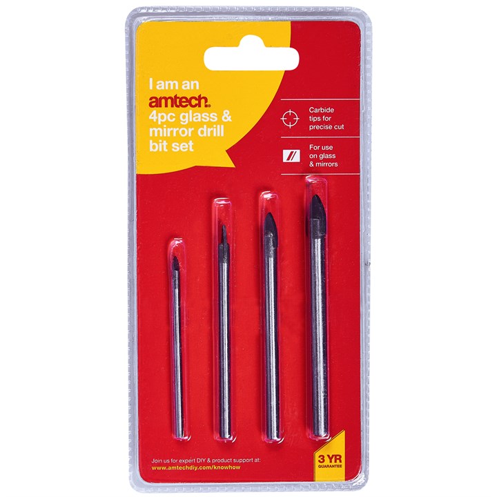 4Pc Glass & Mirror Drill Bit Set