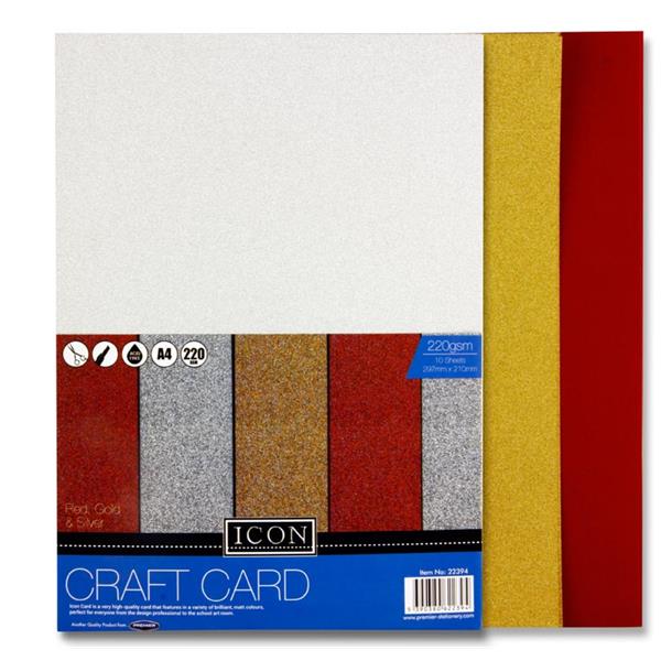 Icon Pkt.10 A4 220Gsm Craft Card - Glitter