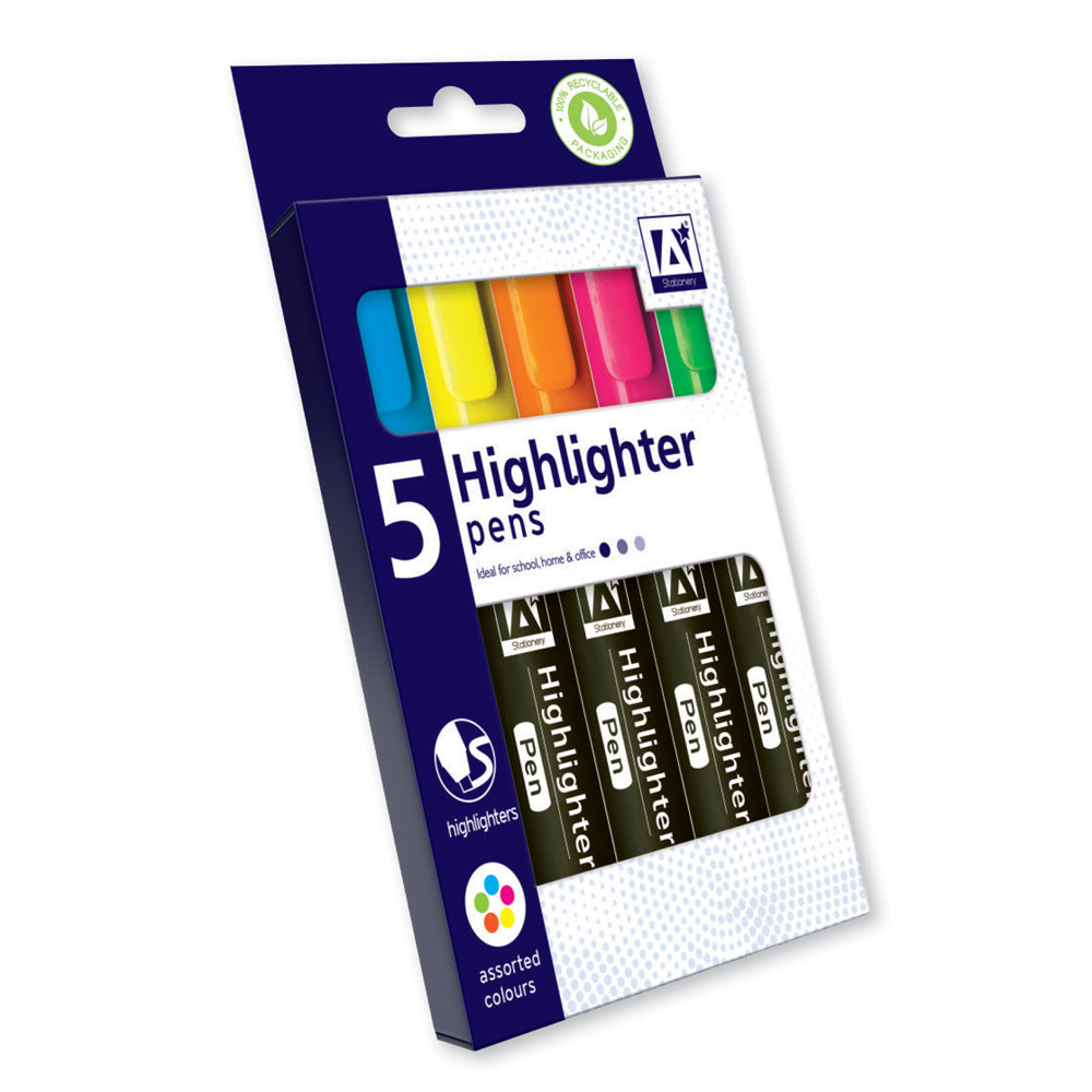 5 Highlighter Pens (Assorted Colours)