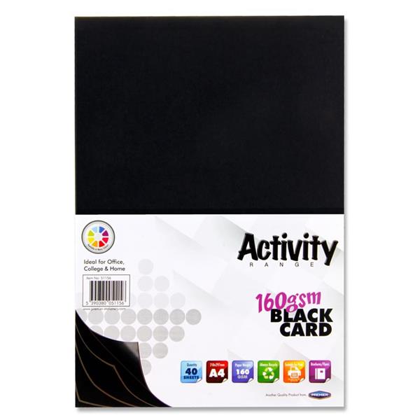Premier Activity A4 160Gsm Card 40 Sheets - Black
