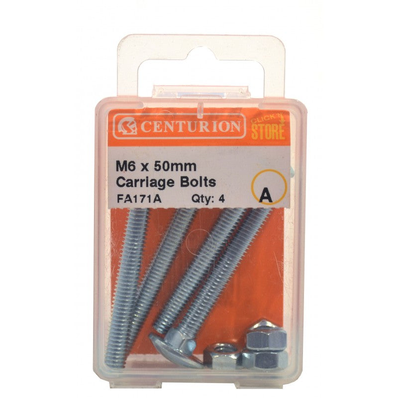 M6 X 50Mm Zp Small Carriage Bolts & Nuts (Pack Of 4)