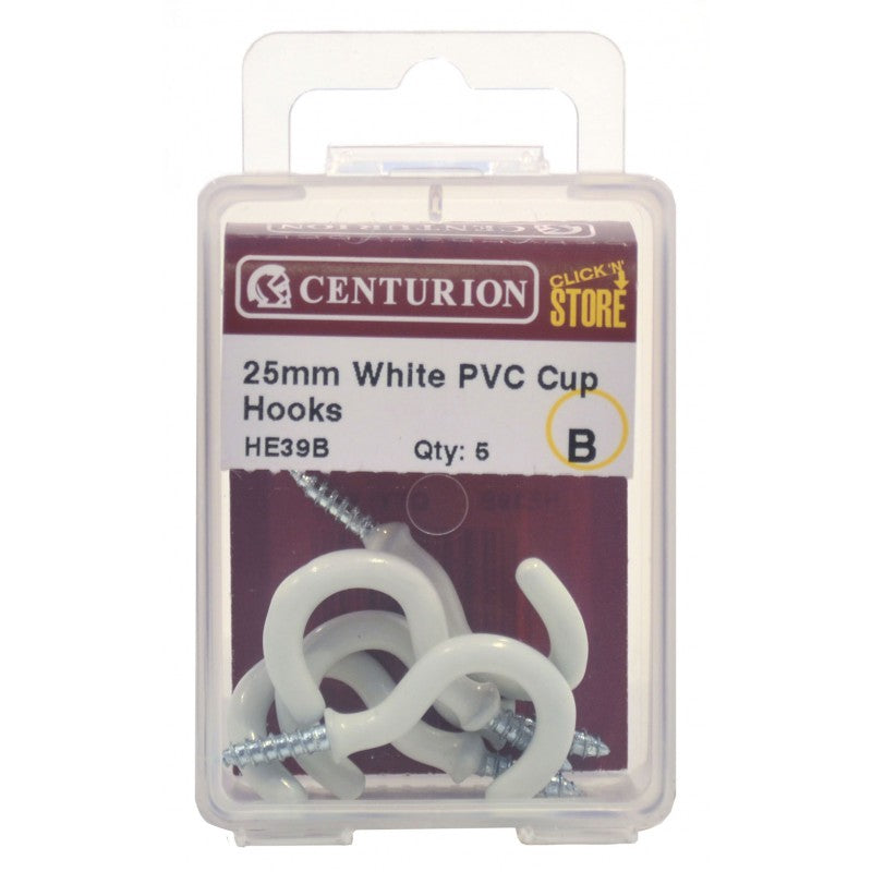 25Mm White Pvc Shouldered Cup Hooks (Pack Of 5)