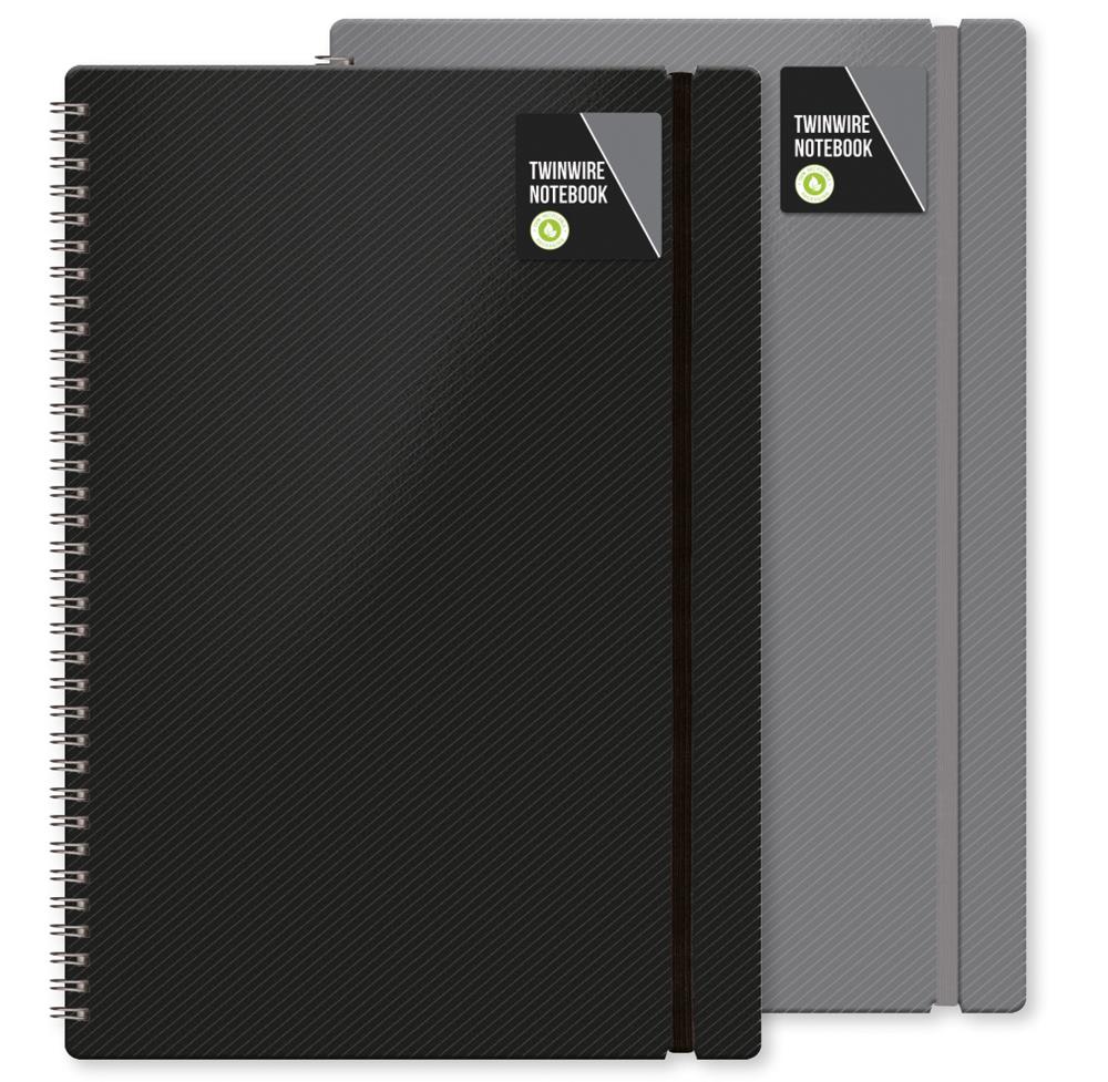 A4 PP Ribbed Notebook (Black & Grey)