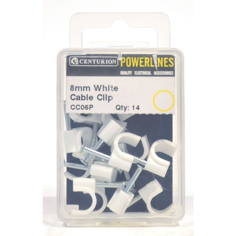 8Mm White Cable Clips (Pack Of 14)
